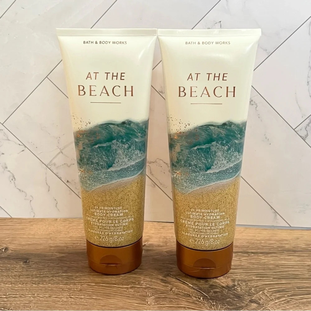 Bath & Body Works AT THE‎ BEACH 2 Piece Set Lot Lotion Body Creme Moisturizer
